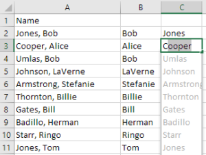 Microsoft Excel: Separating First and Last Names in One Cell