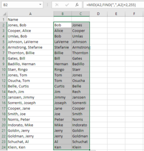 Microsoft Excel: Separating First and Last Names in One Cell