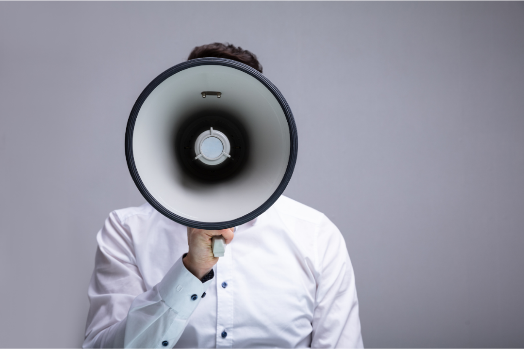 person holding a megaphone in minimalist colors